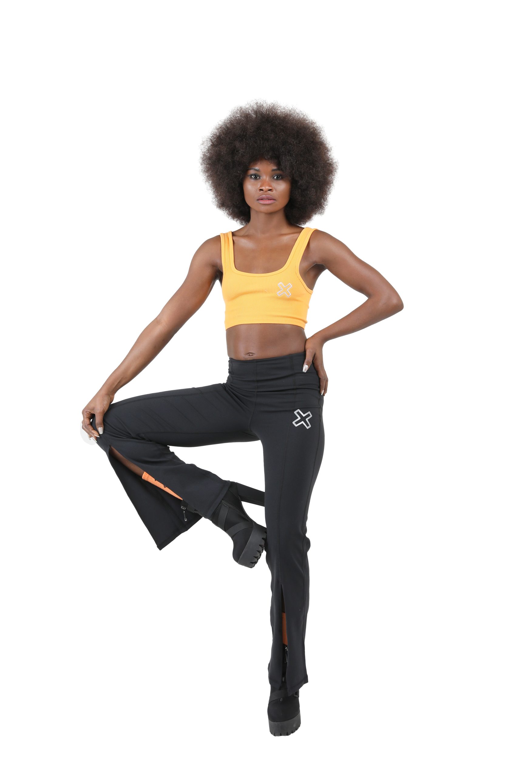Time Out X Flare Yoga Ankle Slit Pants – Black – Model 2