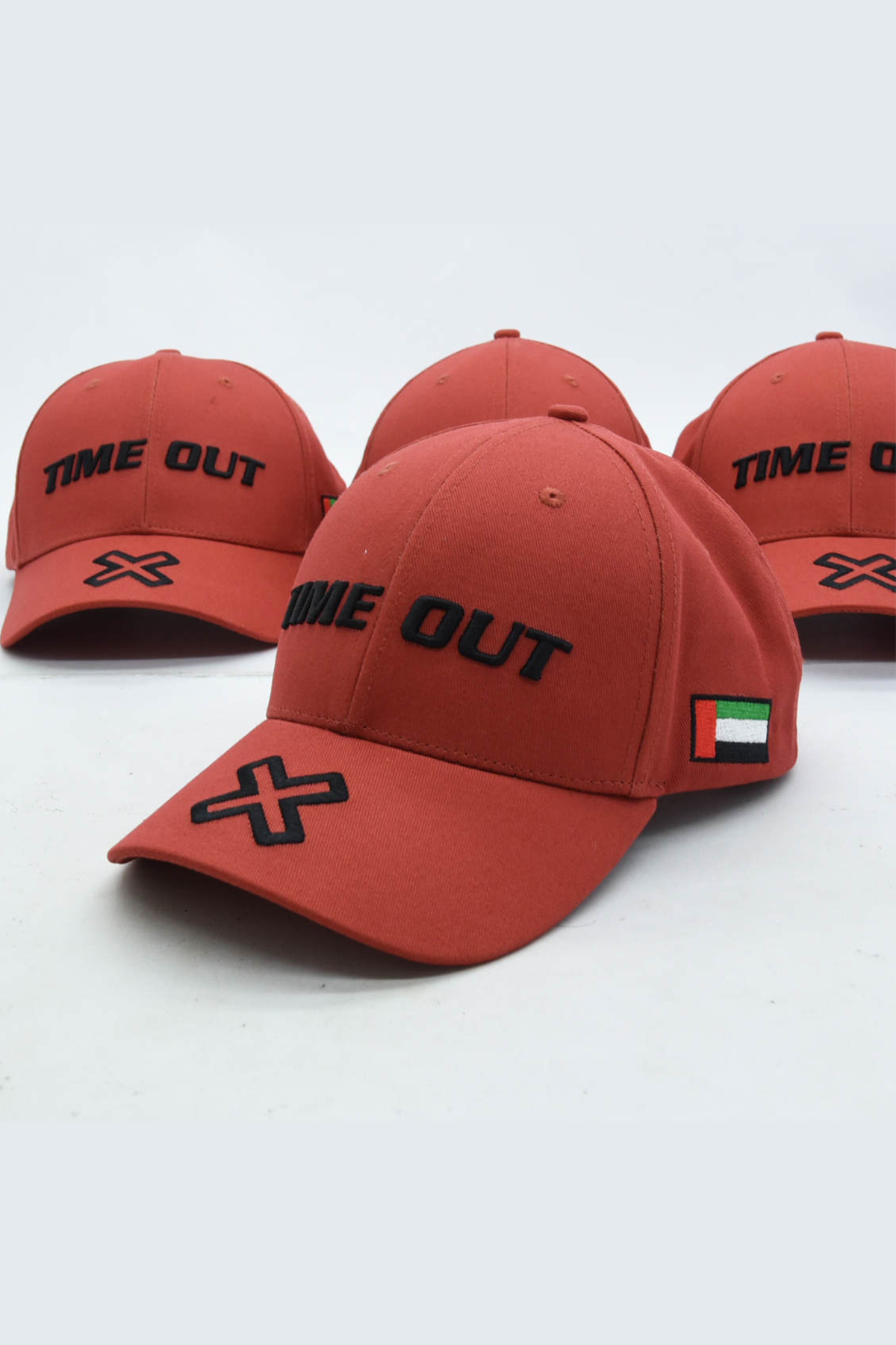 Time-Out-X-Logo-Baseball-Cap—Vermilion—side
