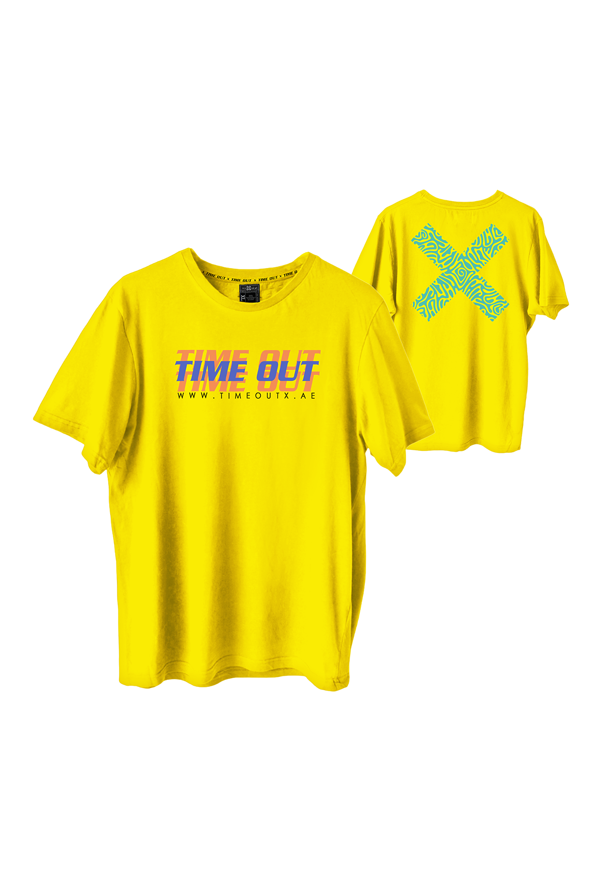Time-Out-X-Signature-Cotton-X-Graphic-Pattern-T-Shirt—Yellow—Front-and-Back
