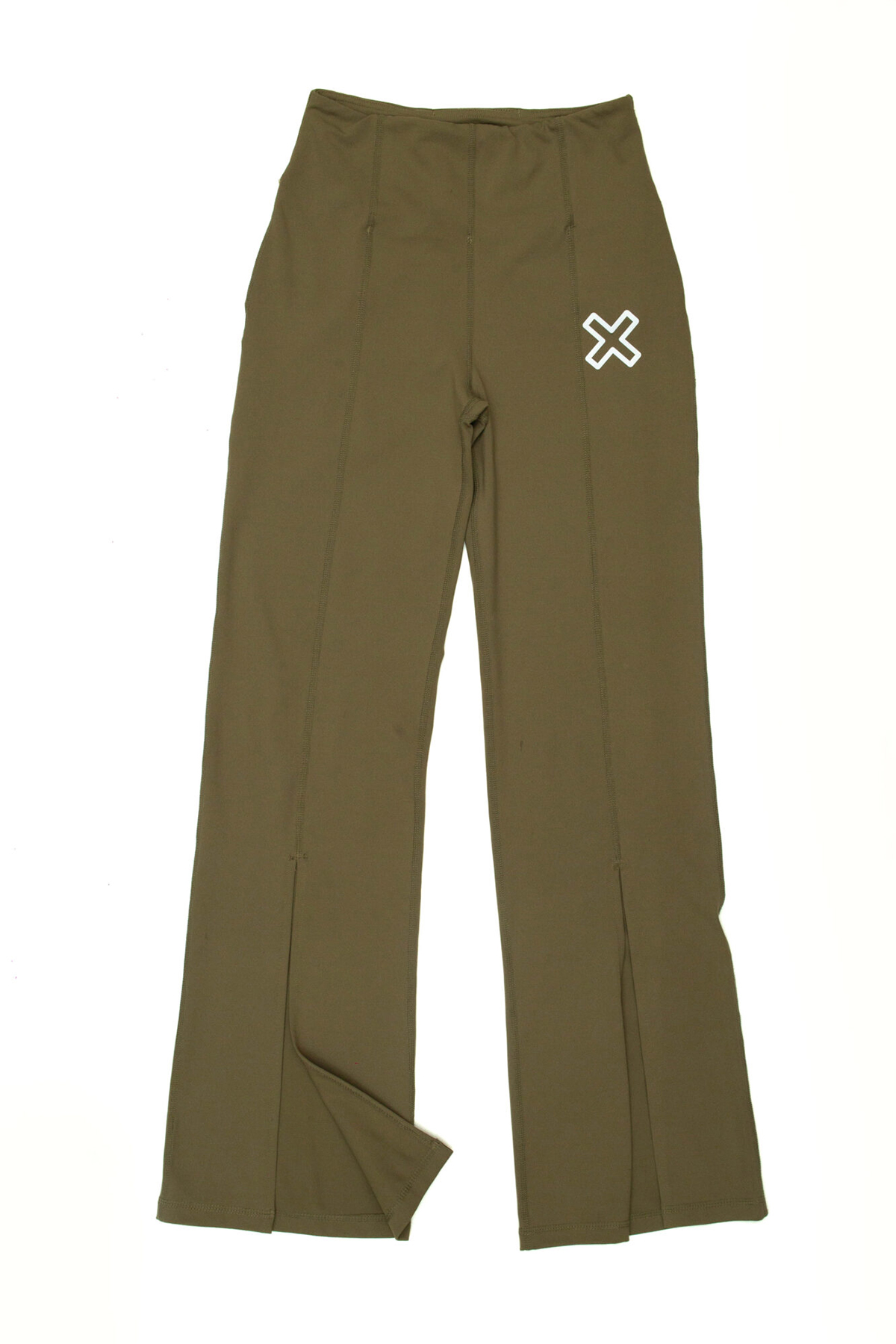 Time-Out-X-Flare-Yoga-Ankle-Slit-Pants—Olive-Green—Front