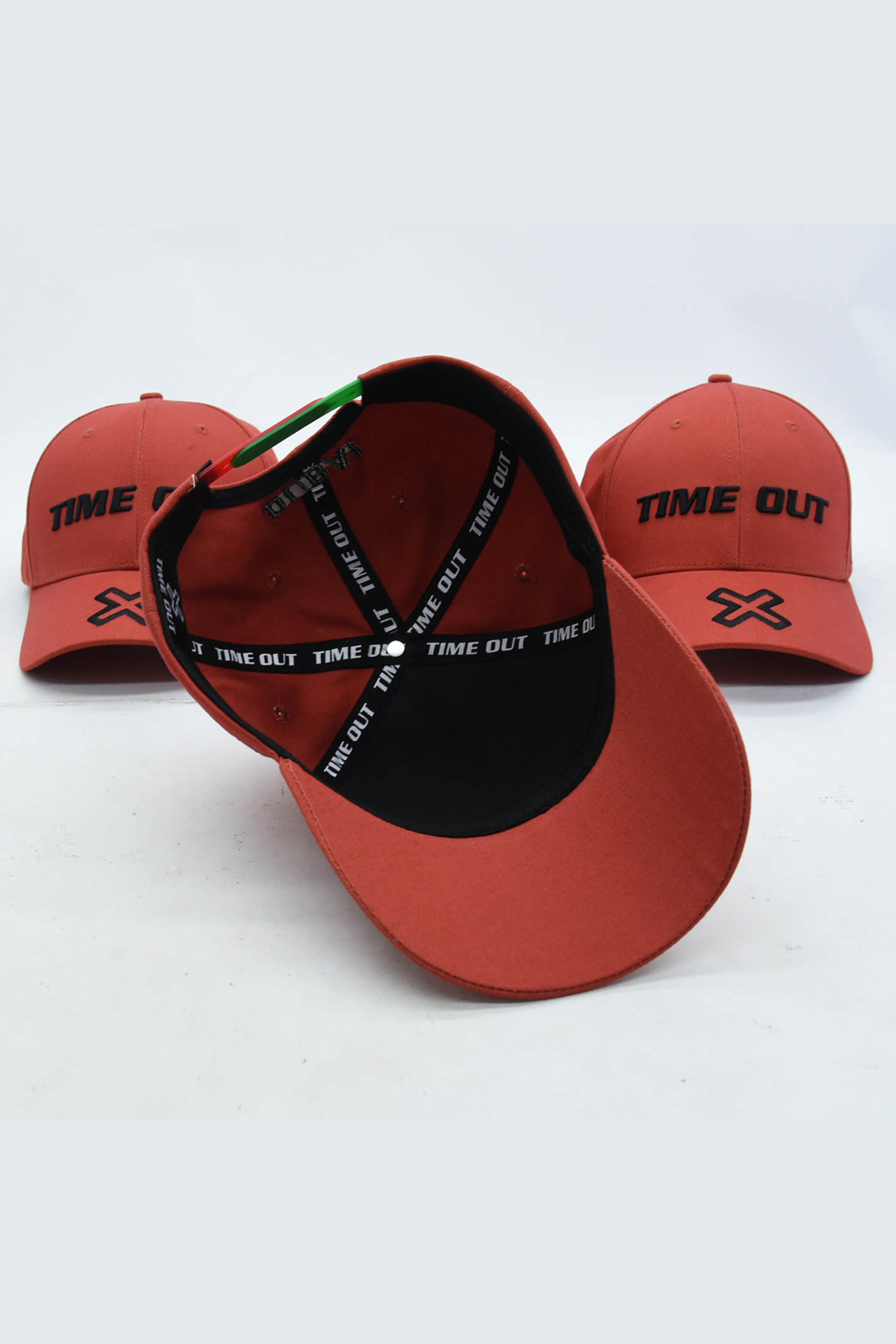 Time-Out-X-Logo-Baseball-Cap—Vermilion—inside