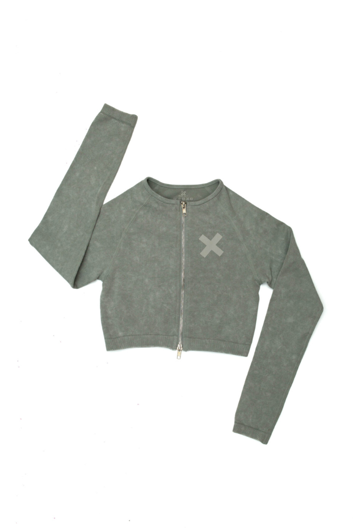 Time-Out-X-Zip-Up-Longsleeve-Workout-Crop-Top—Light-Grey-Green—Front