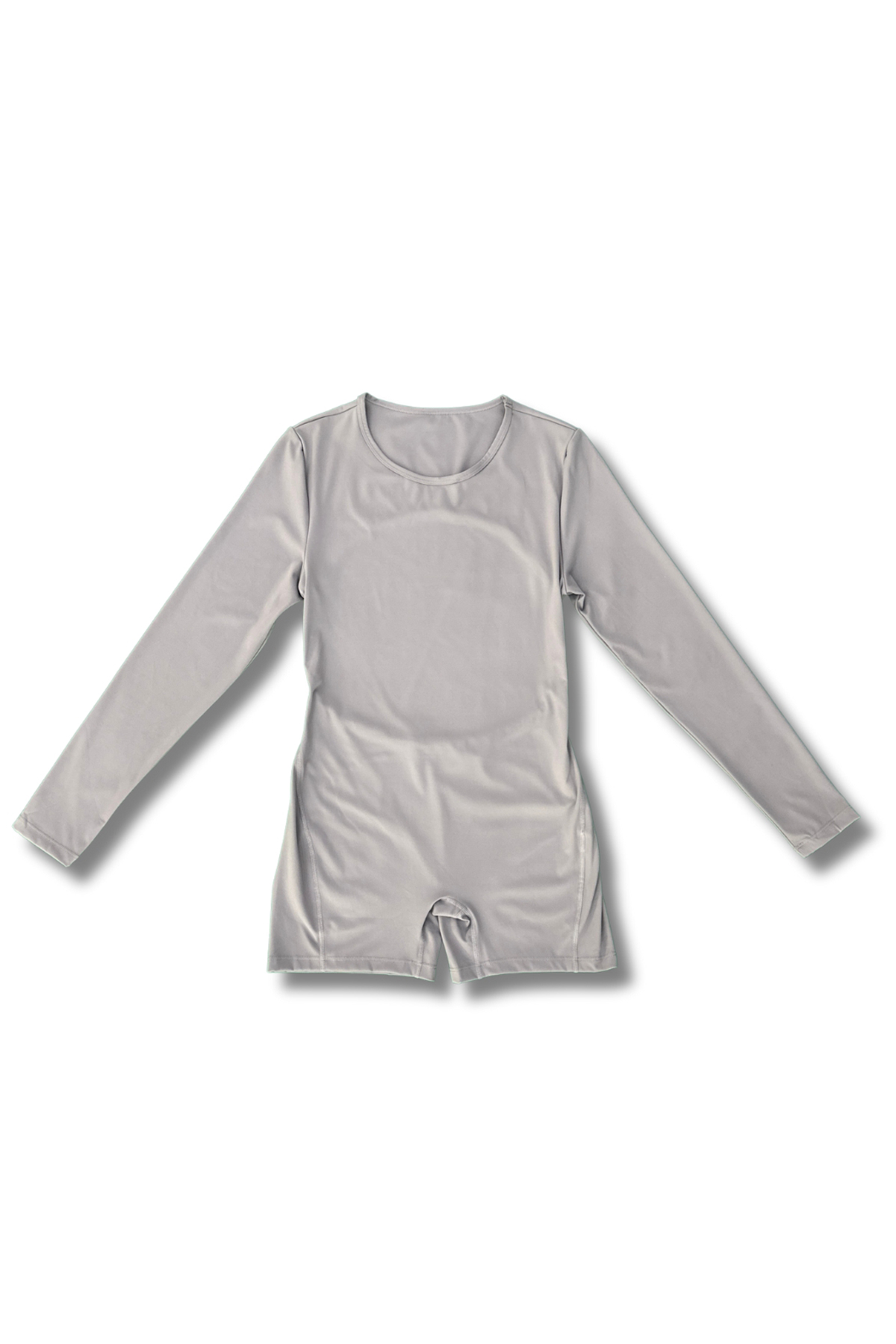 Fitted-Long-sleeved-Mid-Thigh-Yoga-Unitard-grey-front
