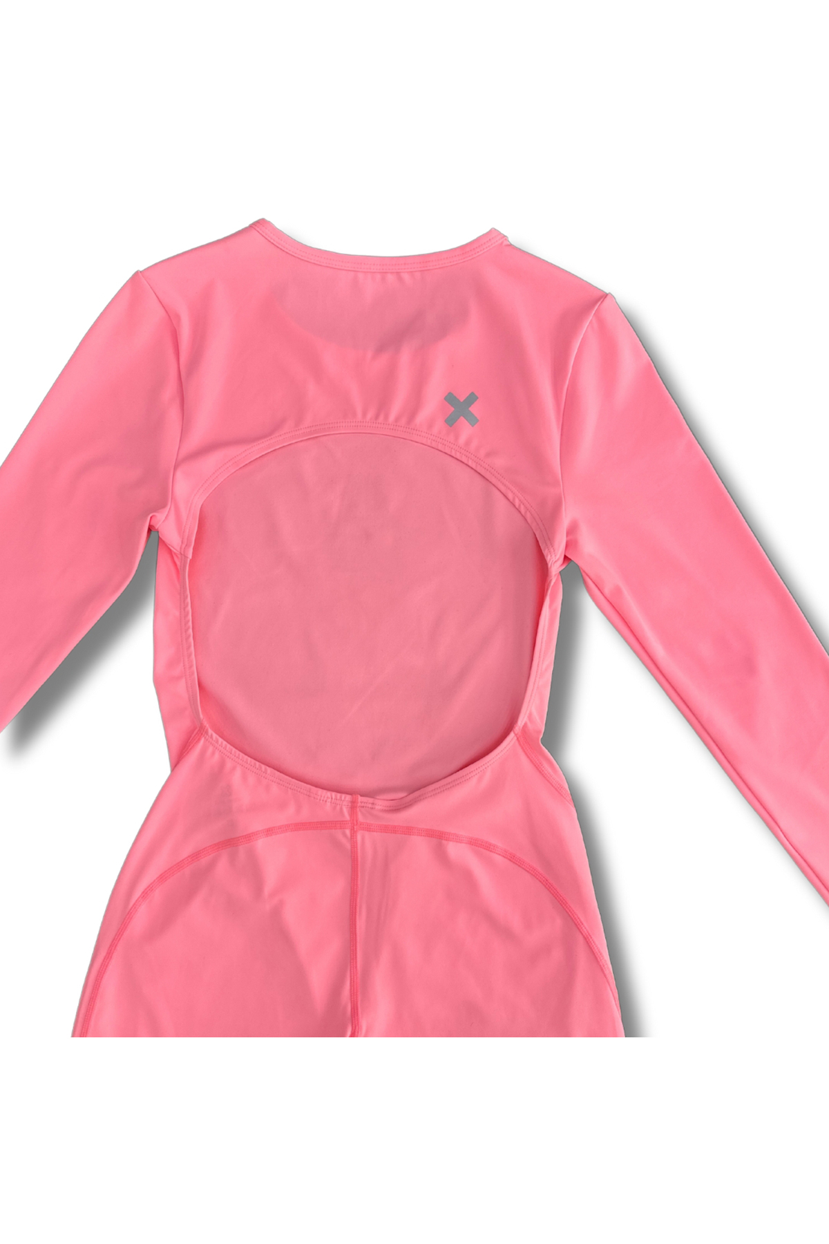 Fitted-Long-sleeved-Mid-Thigh-Yoga-Unitard-pink-back-close