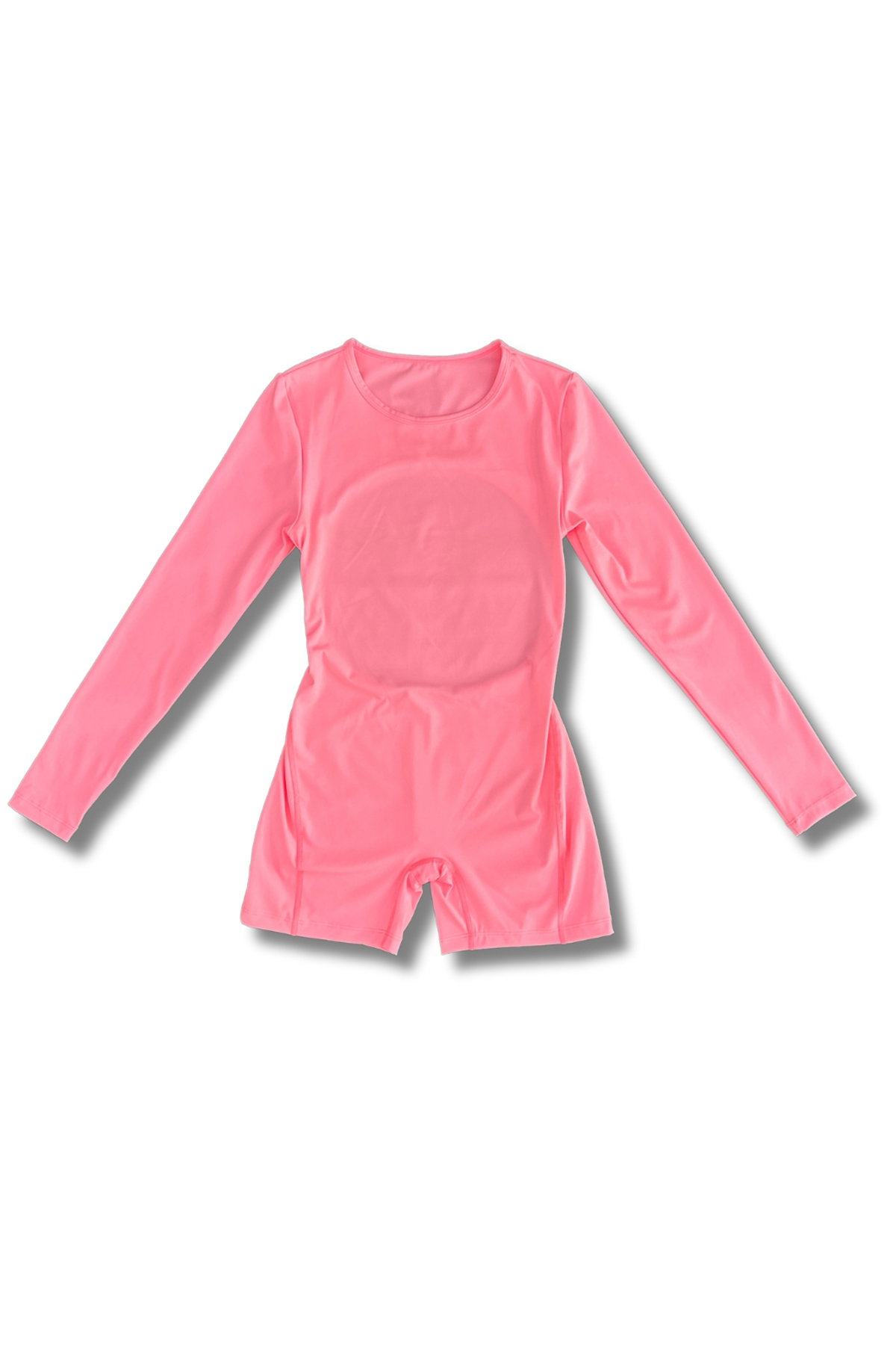 Fitted-Long-sleeved-Mid-Thigh-Yoga-Unitard-pink-front
