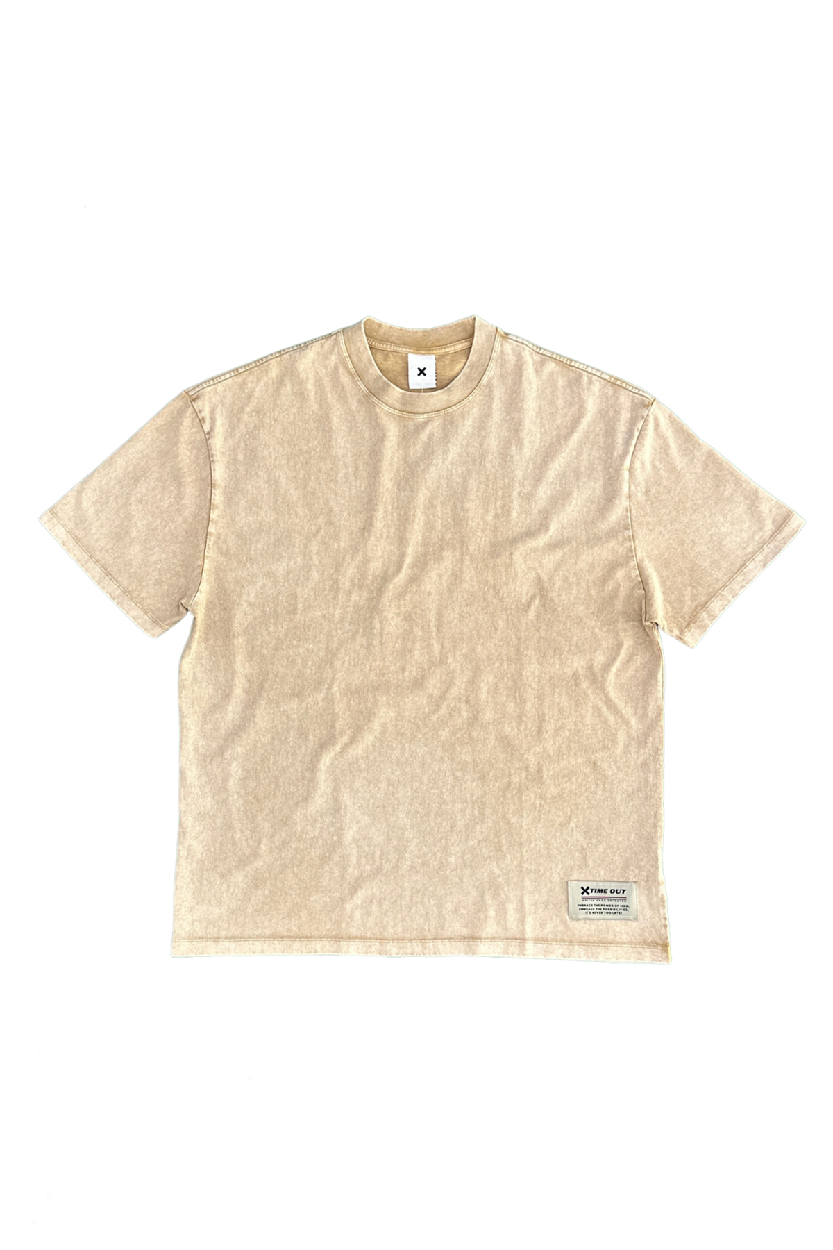 Stone-Wash-Oversized-Round-Neck-Khaki-T-shirt-Unisex-front